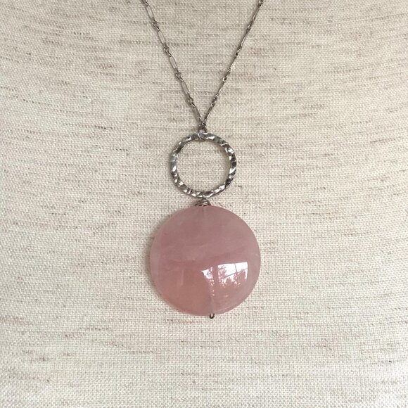 Sterling Silver 925 Round Pink Jadeite Disc Pendant Necklace 18" Paddle Chain - Picture 8 of 16